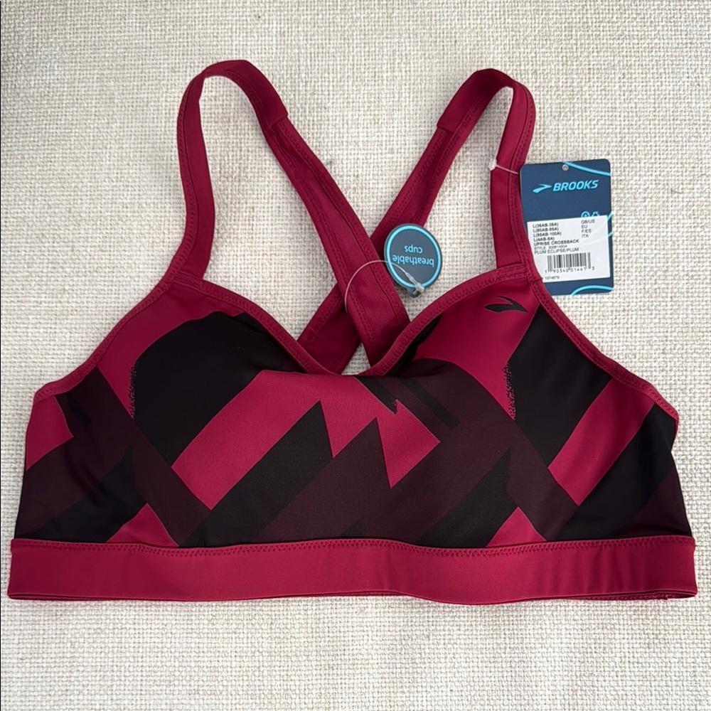 Brooks Red and Black Sports Bra Racerback Design